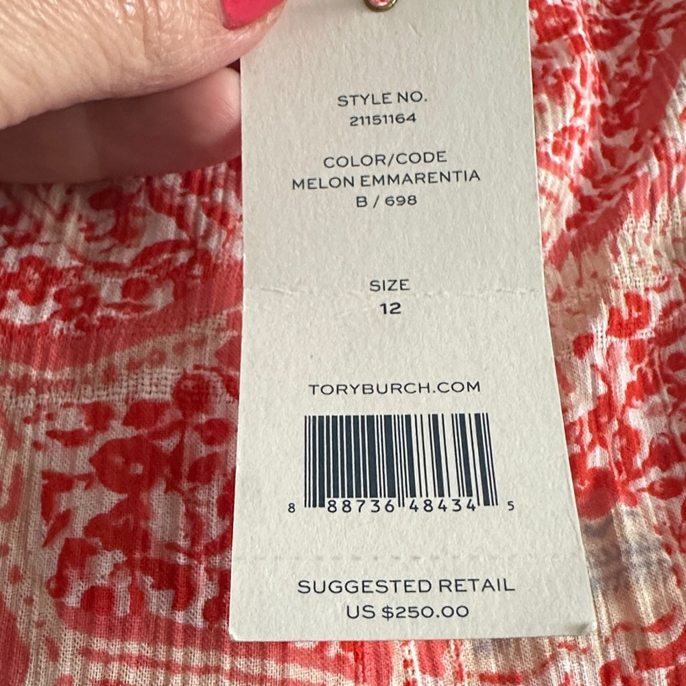 NWT Tory Burch Floral Cotton Gauze Peasant Top Blouse Melon Size 12 Boho - Picture 4 of 9